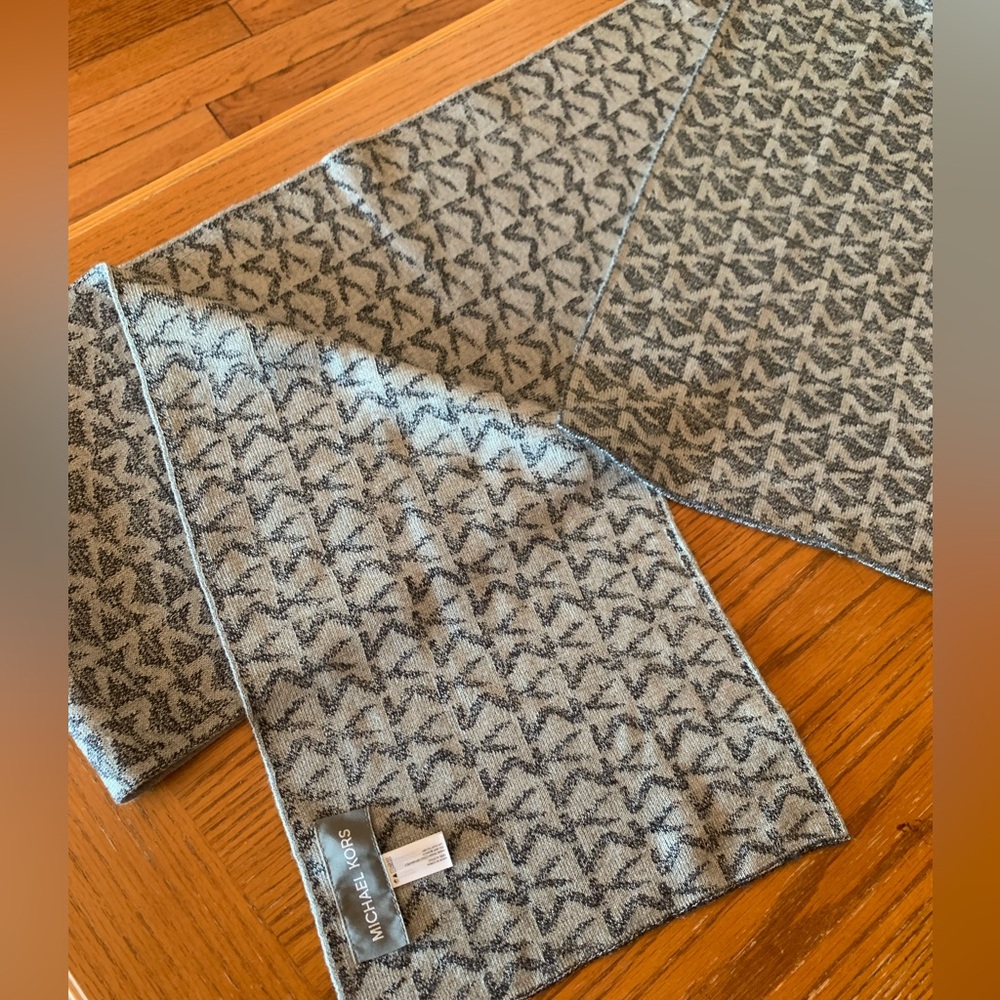 Michael Kors Black and Gray monogram Knit Scarf
